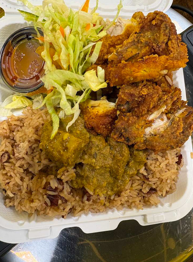 Fried Chicken with Rice and Peas